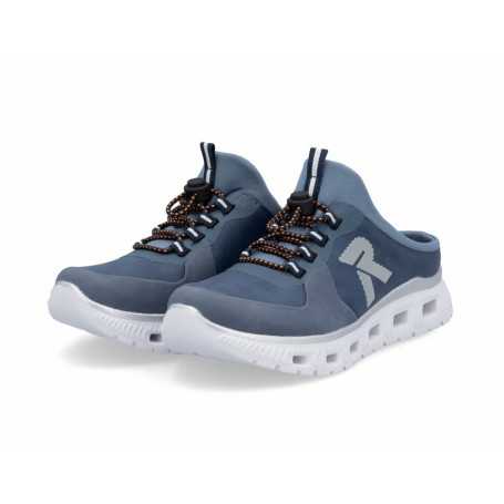 Rieker M6069-10 - Rieker Damen Pantoletten Blau (Sportlicher Rieker Damen-Sabot in Dunkelblau)