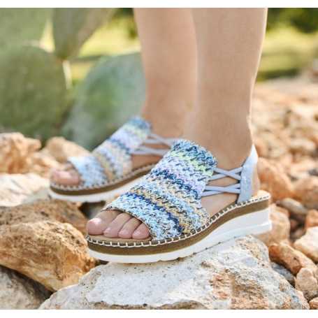 Rieker V1241-91 - Rieker Damen Sandalen Blau (Rieker Damen Keilsandaletten in Blau)