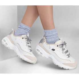Skechers 150235-WSL - Skechers Damen Sneaker Weiss-silber (Skechers D'Lites Golden Chic Silber)