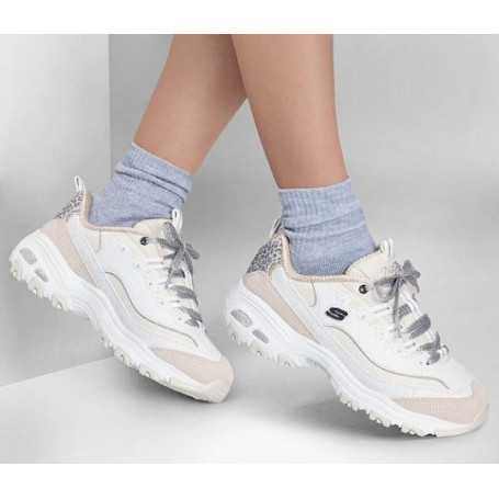 Skechers 150235-WSL - Skechers Damen Sneaker Weiss-silber (Skechers D'Lites Golden Chic Silber)