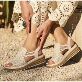 Rieker 62741-60 - Rieker Damen Sandalen Beige (Rieker Damen Keilsandaletten Beige)